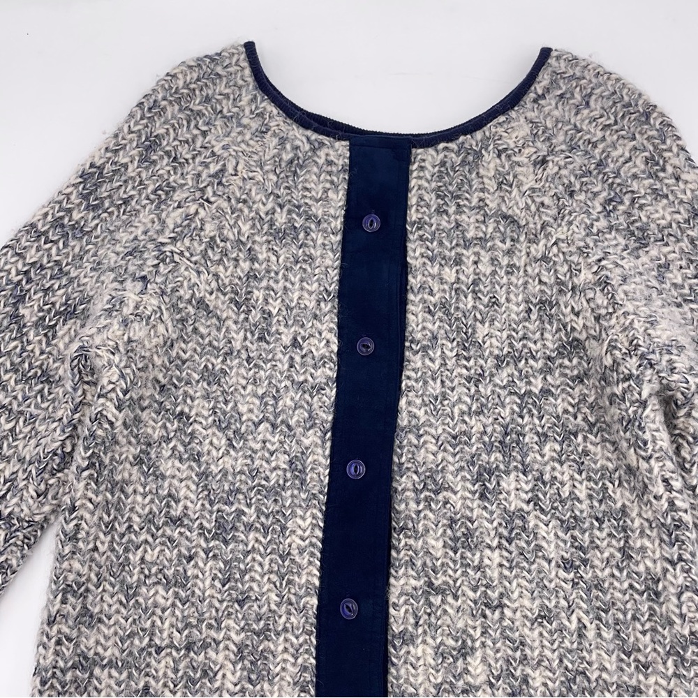 Handmade Cardigan Sweater Variegated Off-White Blue Gray Long Sleeve Wool‎ Women - Picture 13 of 14